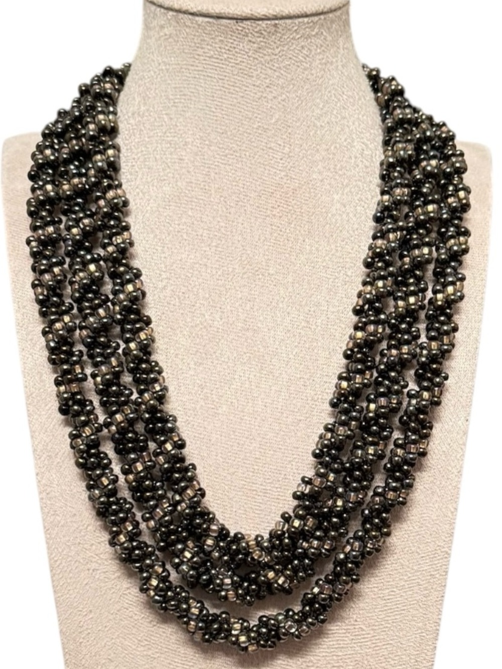 Layered Hematite Multi-Strand Seed Bead Necklace - Dark Gray